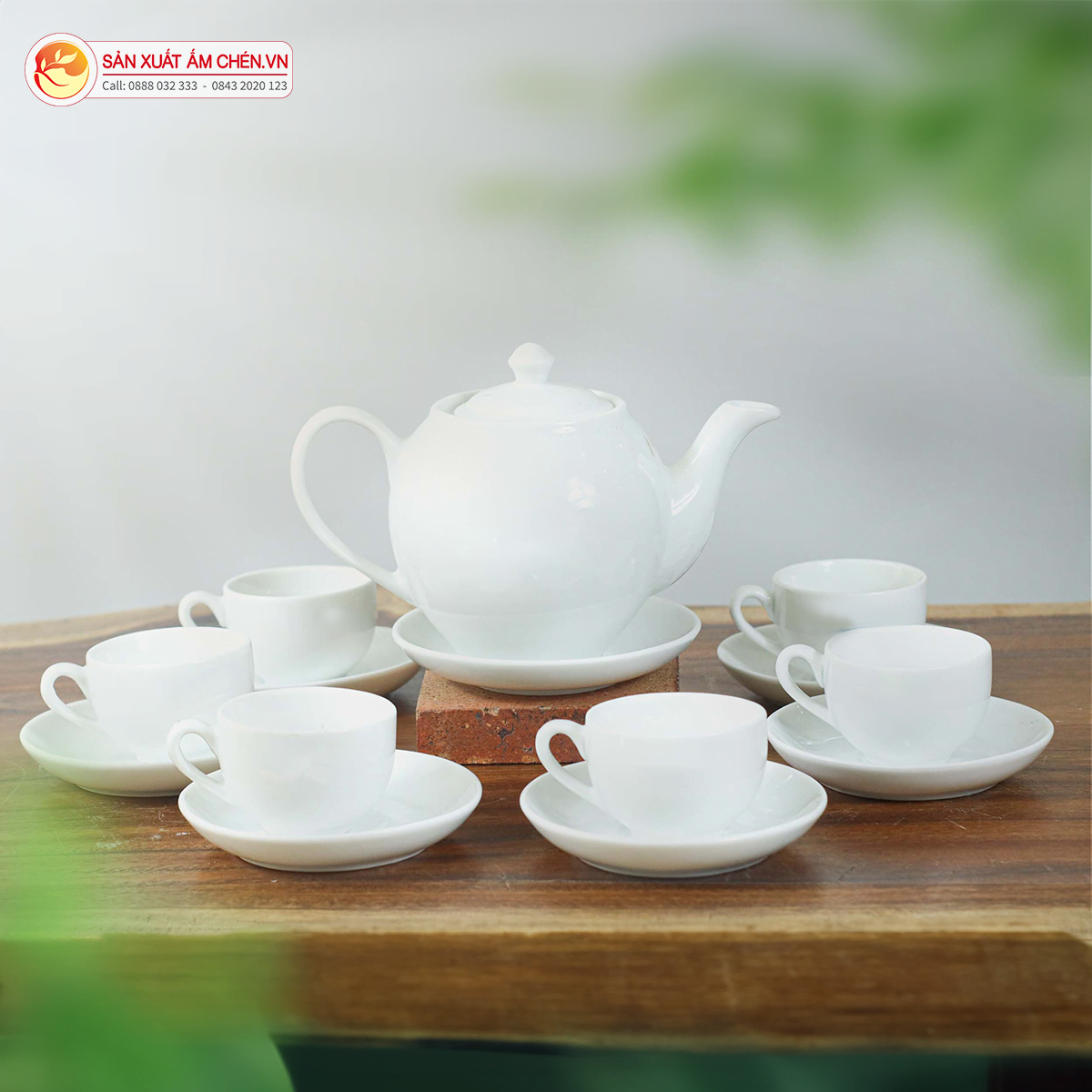 Bộ Ấm Chén Sứ Trắng Dáng Minh Long
