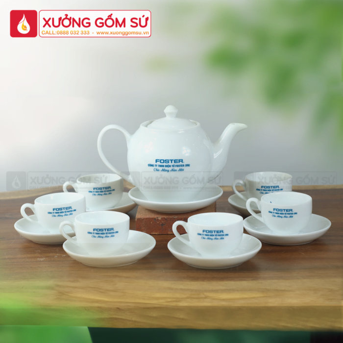 Bộ Ấm Chén Sứ Trắng Dáng Minh Long