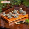 Bộ Ấm Chén Men Rạn Bọc Đồng Hoạ Tiết Sơn Thuỷ