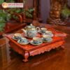 Bộ Ấm Chén Men Rạn Bọc Đồng, Hoạ Tiết Sơn Thuỷ Dáng Tròn