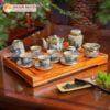 Bộ Ấm Chén Men Rạn Dáng Chuông Vẽ Sơn Thuỷ