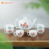 Bộ Ấm Chén Trăng Khuyết Vẽ Hoa Đỏ