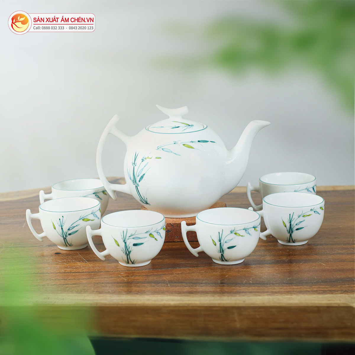 Bộ Ấm Chén Thanh Trúc Sứ Bát Tràng