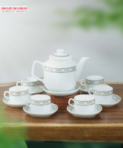 Bộ Ấm Chén Vuông Cao Bát Tràng Hoa Văn Chim Lạc