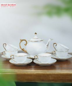 Bộ Ấm Chén Phú Quý Bát Tràng Kẻ Chỉ Vàng