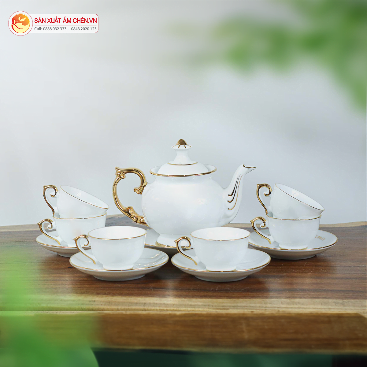 Bộ Ấm Chén Phú Quý Bát Tràng Kẻ Chỉ Vàng