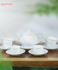 Bộ Ấm Chén Đài Cát Bát Tràng Kẻ Chỉ Vàng
