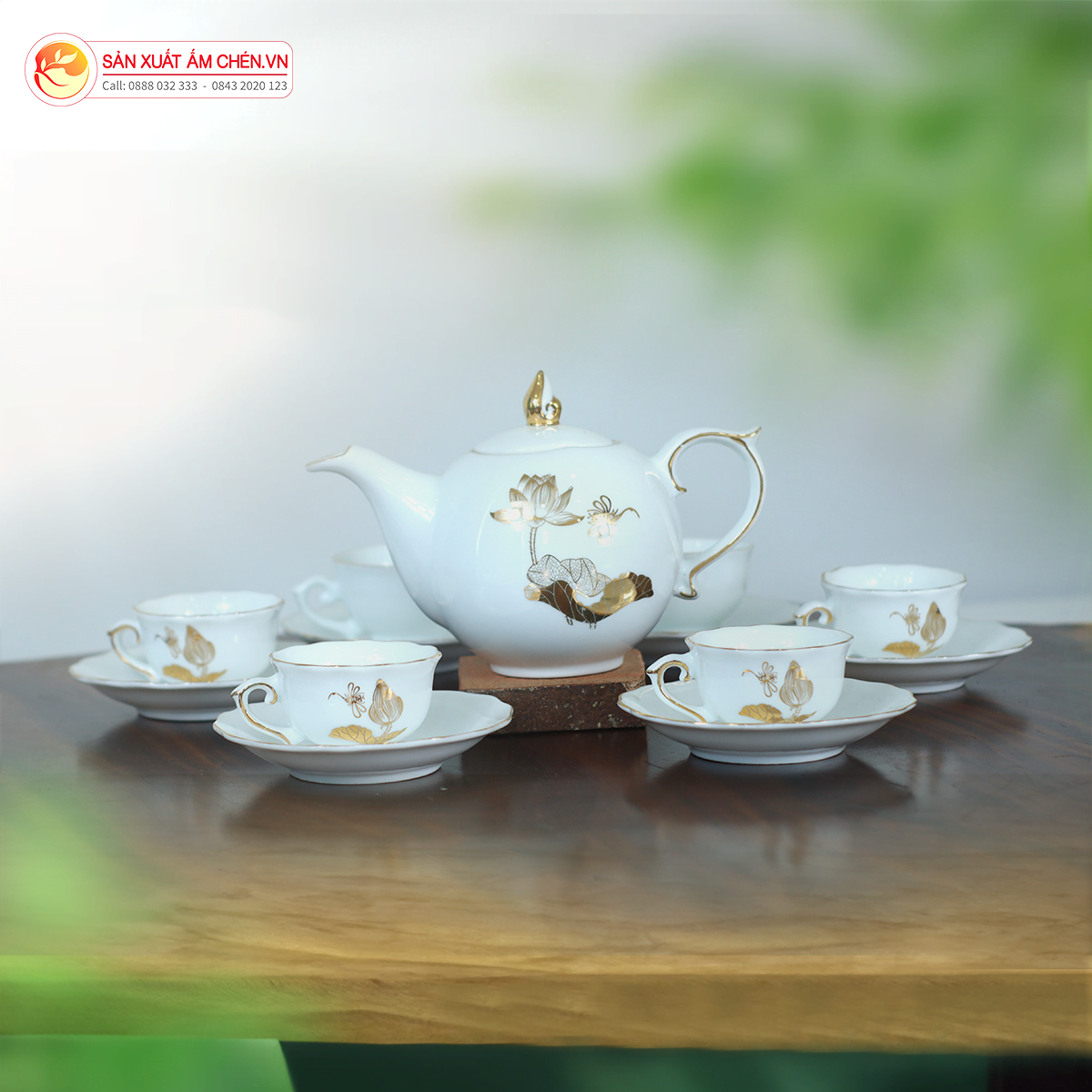 Bộ Ấm Chén Mẫu Đơn Sen Vàng