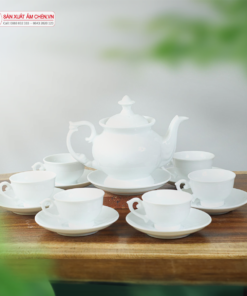 Bộ Ấm Chén Sứ Trắng Đài Cát Bát Tràng