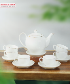 Bộ Ấm Chén Dáng Minh Long Kẻ Chỉ Vàng
