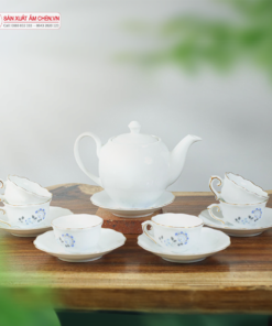 Bộ Ấm Chén Dáng Minh Long Hoa Mẫu Đơn Xanh