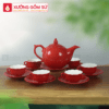 Bộ Ấm Chén Mẫu Đơn Sứ Bát Tràng Men Đỏ