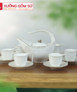 Bộ Ấm Chén Bát Tràng Anh Vũ Kẻ Chỉ Vàng
