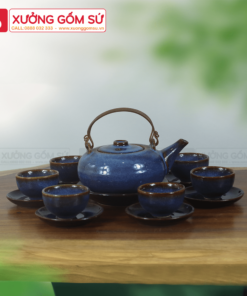 Bộ Ấm Chén Bát Tràng Dáng Giỏ Cua Men Hỏa Biến