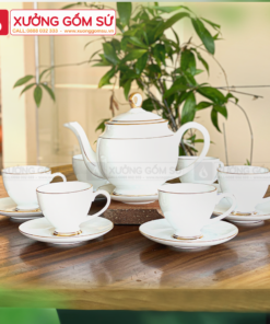 Bộ Ấm Chén Camelllia Kẻ Chỉ Vàng