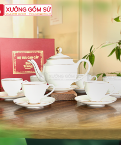 Bộ Ấm Chén Camelllia Kẻ Chỉ Vàng