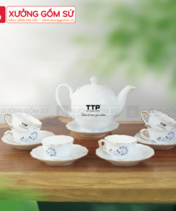 Bộ Ấm Chén Dáng Minh Long Hoa Mẫu Đơn Xanh