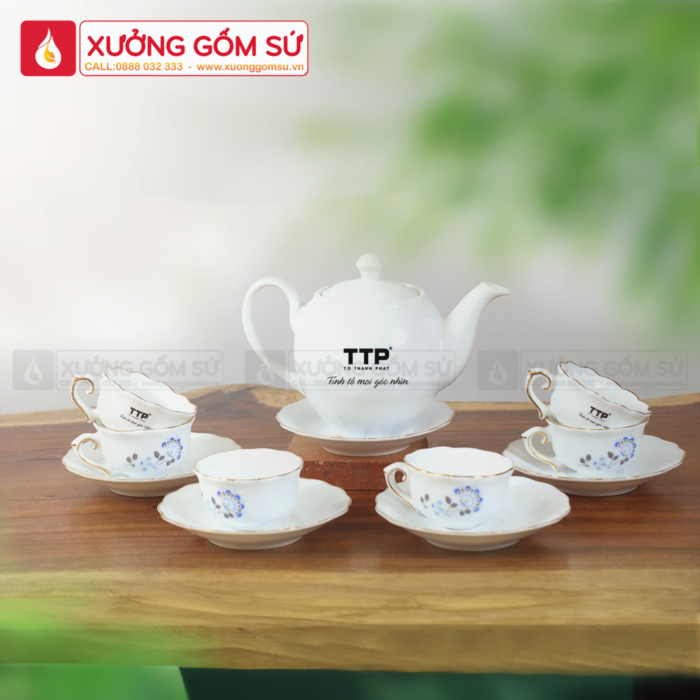 Bộ Ấm Chén Dáng Minh Long Hoa Mẫu Đơn Xanh
