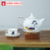Bộ Ấm Chén Ngọn Lửa Sen Xanh Chỉ Vàng
